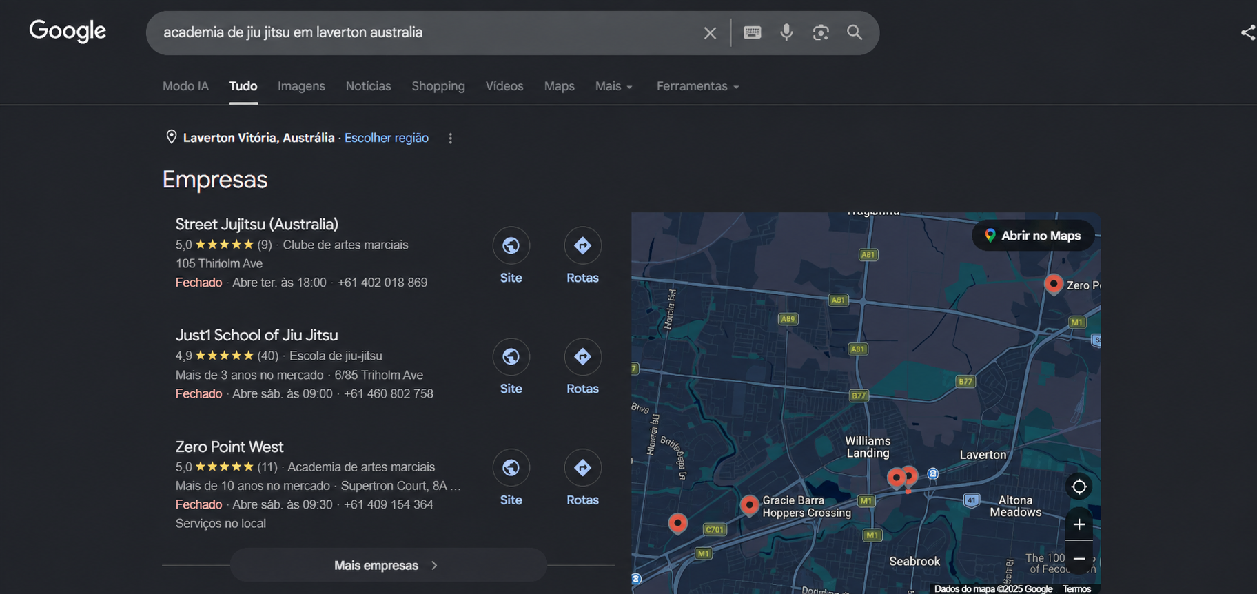 Just1 School of Jiu Jitsu entre os primeiros resultados no Google na Austrália